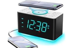 iTOMA Radio Despertador con Carga inalámbrica, repetición, Bluetooth, Doble Alarma, atenuador de Pantalla LED, luz Nocturna CKS207