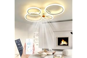 ‎WODA SHANG MAO Deckenleuchte mit Ventilator, leise, weiß, Deckenventilator mit Beleuchtung, App und Fernbedienung; 60 W, 6000 lm, dimmbar, LED, für Wohn-, Schlaf- und Esszimmer, 6-Gang, Timer