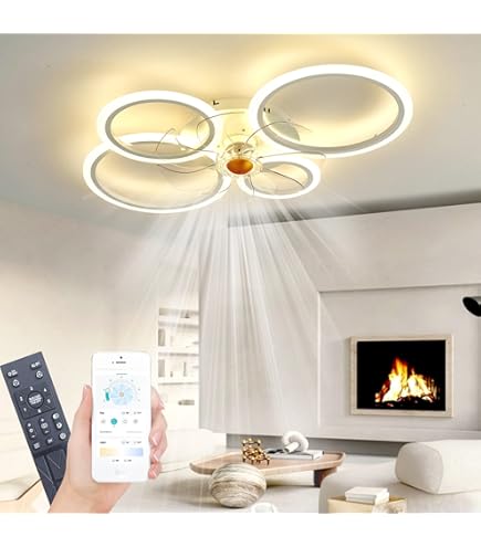 QcuGvy Plafondventilator met verlichting en afstandsbediening, 6 snelheden en wind, omkeerbaar, dimbaar, led, 3 kleuren, moderne led-plafondventilator, 50 cm (diameter 50 cm, wit