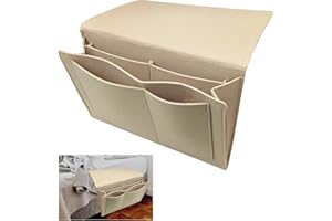 BLMHTWO Bedside Caddy Large Pocket Bedside Storage Organiser Felt Bedside Storage Hanging Sofa Armchair Organiser Caddy with 5 Pockets for Tablet Phone Remote keys Magazine (Off-White)