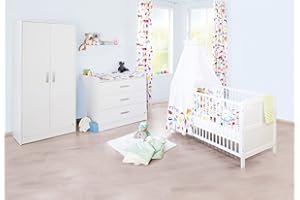 Pinolino Chambre d'enfant Victorien de largeur, 3 pièces, lit enfant (140 x 70 cm), Largeur une commode avec table à langer et armoire, blanc (Réf. N ° 10 00 22 B)