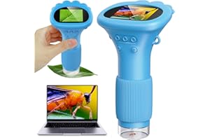 ASHFLY Microscope for Kids, 2.0'' IPS Color Screen Rechargeable Portable Handheld Mini Microscope with Adjustable 8 LED Lights - Edu Birthday Gift for Age 3-12 Boys - Blue