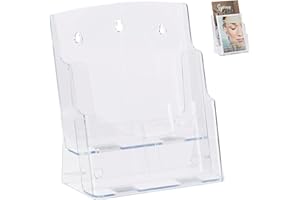 ‎RELAXDAYS Relaxdays Stojak na prospekty A4 / DIN długi, 2 poziomy, akryl, Flyer stojak na książki i ścianę, wymiary: 27,5 x 24 x 15 cm, przezroczysty, 1 sztuka