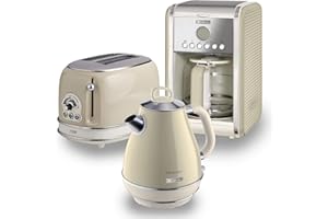 Ariete ARPK7 Retro Style Jug Kettle, 2 Slice Toaster and Filter Coffee Machine Set, Vintage Design, Beige