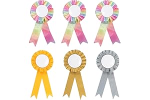 POPAPIE 6 Stück Rosetten für Gewinner Turnierschleifen Turnierschleife Pferd Fun & Vibrant Hobby Horse Rosettes für Steckenpferd Zubehör Sportveranstaltungen Talentshows (Gelb grau braun Regenbogenfarben)