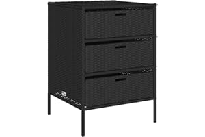 vidaXL Garden Storage Cabinet: Outdoor Storage Solution with 3 Drawers, Black PE (Poly) Rattan Cabinet for Patio, Deck, Balcony, Powder-coated Steel Frame