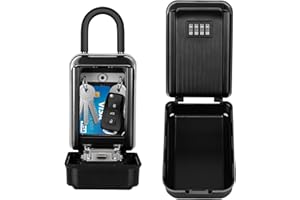 LUROON Lock Box Key Safe 4 Digit Combination Portable Security Key Lock Box Waterproof Outdoor Key Box with 2 Hanging Hooks Inside - with Removable Shackle for for Indoor Outdoor Garage Garden Store