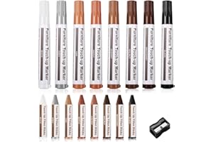 Boxgear Möbelreparaturmarker und Wachsstifte mit Anspitzer, für Flecken, Kratzer, Holzboden, Tische, Schreibtische, Ahorn, Eiche, Kirsche, Nussbaum, Grau, Weiß, Schwarz, Mahagoni