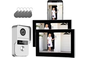 HONMIDATEK Interphone vidéo filaire pour smartphone, 2 fils, écran tactile 7 pouces, vision nocturne, déverrouillage à distance, interphone bidirectionnel pour villa, maison, bureau,avec 1 caméra et 2 moniteurs