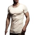 Leif Nelson T-Shirt Uomo Estate Collo Rotondo (Beige, Taglia XXL), vestibilità Regolare, 100% Cotone, Basic Casual Maglietta 