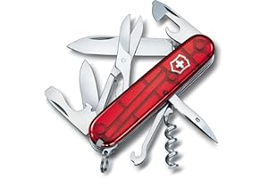 Victorinox Climber Swiss Army Pocket Knife, Medium, Multi Tool, 14 Functions, Blade, Bottle Opener, Red Transparent
