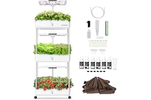 Ahopegarden Indoor Garden Hydroponics Growing System Kit: 66 Pods Plant Herb Garden Germination Kit with LED Grow Light, 30L Large Capacity Kitchen Hydroponics Planter Grower for Vegetable Fruit