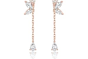 JeweBella Petite Boucle d'Oreilles Pendante en Argent Sterling 925 pour Femmes Enfant Filles Hypoallergéniques Sleeper Cartilage Boucles d'Oreilles Papillon avec Chaine Argent/Or/Or Rose