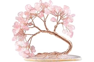 ‎AMOGEELI Amogeeli Rosenquarz Kristallbaum Achat Scheibe Basis Edelstein Geldbaum Feng Shui Heilsteine Wunschbaum Bonsai Figuren Deko für Glück und Gesundheit, 3-4 Zoll