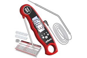 Fleischthermometer Digital Grillthermometer, Hevanto 2-in-1 Instant Read Bratenthermometer mit 2 Edelstahlsonden & Temperatur Voreinstellen Alarm Küchenthermometer für Küche, Braten, Grill, BBQ