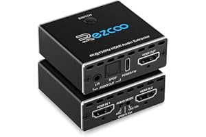 ROFAVEZCO HDMI 2.1 Audio Extractor 4K 120Hz VRR ALLM HDCP2.3 HDR10 ARC Switch 2 in 1 Out Audio Converter- SPDIF 5.1CH Optical Toslink,Stereo Audio Breakout, Repeater Digital for PS 5, Xbox X NVIDIA AMD