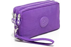 Btoon 3 Layer Zipper Nylon Wallets for Women Wristlet Bag Purse Waterproof Cell Phone Pouch Handbag (Rose)