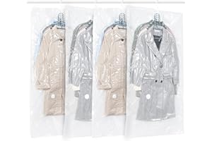 GQC Vakuum-Kompressionsbeutel Zum Aufhängen, Platzsparend, Transparent, Mit Haken, Für Anzüge, Mäntel, Jacken, 4 Stück 145 x 70cm