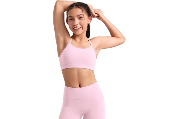 CRZ YOGA Flickor Butterluxe Y-rygg sport-bh | Lätt stöd, Avtagbara kuddar, Yoga, Atletisk, Extremt mjuk, Rund halsringning, Spaghettiband, För tonåring