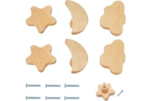 GRASSLANDY Knöpfe Schrank Kinderzimmer, 6 Stück Schrankknöpfe Holz Kinder Möbelknöpfe Holzgriffe Für Schränke, Möbelknauf Knöpfe Kommode Baby Kinderzimmer, Geschenkidee - Mond Stern Wolke Design