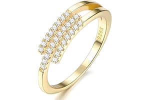 JeweBella Bague Femme Réglable en Argent 925 avec Zircone Classique Minimaliste Ouverte Bague de Fiançailles Anneau pour Mariage Alliance Anniversaire Bijoux Femme Argent/Or/Or Rose