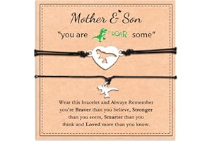 MANVEN 2/3pcs Mother Son Bracelet Dinosaur Bracelets Mother Son Gifts Mommy and Me Back to School Birthday Gradution First Day of School Christmas for Teenage Boys