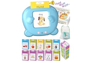 Winnrok Sprechende Lernkarten Deutsch Englisch Lernen für Kinder,Geschenke Kinder Sprechen Lernspielzeug Sprachförderung ab 2 3 4 Jahre, Flash Cards Lernspiele Vokabelfreund 224 Wörter Blau