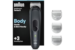 ‎BRAUN Braun Bodygroomer 3, Körperpflege- und Haarentfernung für Herren, mit SkinShield-Technologie, Sensitiv-Kammaufsatz, lebenslang scharfe Metallklinge, BG3350, schwarz/grau