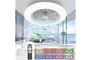 Epochglo Ventilatore da Soffitto con Luce, Lampadario Ventilatore da Soffitto RGB 3000K - 6500K Dimmable, Ventilatore da Soffitto e Telecomando, Reversible Blades, 1/2/4 Timer LED 40W Motor DC 20W