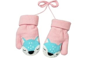IEASEY Bébé Gants Tricoté Hiver pour Enfant 1 à 4 ans Renard Moufles Epais Chaud avec Doublure Polaire Garçon Fille Gant d'hiver Chaud Moufles Ski Neige Gant avec Ficelle pour Enfant Cadeau de Noël