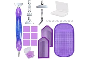 KOMINZZ 18pcs Diamond Painting Pens Kits Diamond Art Pens Stainless Steel Metal Pen Tips with 6 Clay 5D Diamond Painting Accessories Diamond Art Tools for DIY Craft Nail Art, Purple