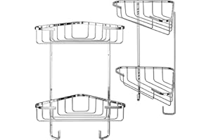 Croydex Medium Corner Shower Caddy - Durable Steel Bathroom Shelves with Chrome Finish for Modern Bathrooms, 2-Tier Shower Corner Shelves with Hooks, Easy Installation, 5kg Load Capacity