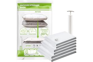 Vacuum Storage Bags 6 Bags - RKINC 2 Jumbo + 2 Large + 2 Medium Reusable Compressed Storage Bags with Ziplock & Travel Pump for Duvets, Clothes, Quilts, Bedding, Pillows, Sweater, Comforter, Dress