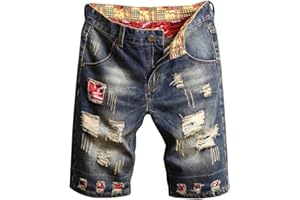 Tomwell Short en Jean Homme Pantalon Court Denim Casual Jean Déchiré Shorts Bermuda d’Eté Coupe Slim Pantalon Court Musculation Outdoor Pants avec Poches