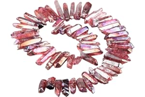 KYEYGWO Titanium Beschichtet Kristall Punkt Perlen Grobe Stein Sticks Spikes Natürliche Quarz Gebohrt 15 Zoll Strang Lose Perlen für Schmuck Machen