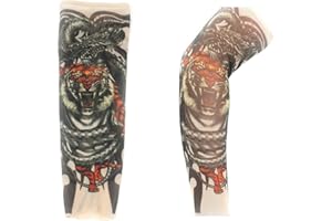 VOSO 2 Pcs Fake Nylon Kid Temporary Fake Tattoo Sleeves Arm Stockings Goth Punk Cool Child (Tiger)