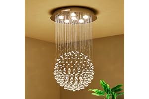 ‎SM SAINT MOSSI Saint Mossi Modern Globus Entwurf Kristall Kronleuchter 6*GU10 Base Deckenleuchte für Wohnzimmer Schlafzimmer Kristall Lampenschirm Durchmesser 45 X Höhe 80 cm