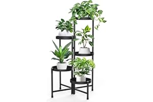 JC-Houser 5 Tier Metal Plant Stand Indoor Outdoor, Foldable Corner Tall Plant Stands for Plants Multiple, Tiered Plant Shelf Flower Pot Holder Display Rack for Patio Garden Balcony Living Room