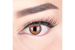 Glamlens lentilles de couleur marron naturelles colorées très haute opacité Elly Hazel + étuis à lentilles de contact I 1 paire (2 pièces) I 90 Jours I sans correction I 0,00 Dioptries