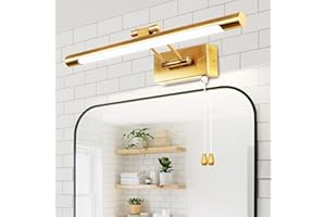 TYhogar 40CM 8W Lámpara De Pared Con Espejo De Baño Iluminación De Imagen y Exhibición LED Aplique De Pared Con Interruptor y Portalámparas Giratorio, Latón Pulido Lámpara De Lectura De Cabecera