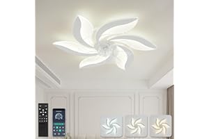 YUNLONG 68cm Ventilador de Techo con Luz y Mando a Distancia Lámpara de Techo Flor Regulable 3000-6000k Motor DC Silencioso Reversible 6 Velocidades Led Lamparas Ventilador para Salón Dormitorio,Blanco