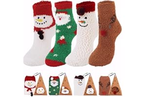 Zoylink 4 pcs fluffy socks, cuddly Christmas socks, cute cartoon, breathable thickened team socks, women's socks.
