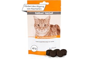 Alfavet FeliGum Hairball Kaudrops zur Unterstützung der Ausscheidung verschluckter Haarballen, Ergänzungsfuttermittel für Katzen, 40g Beutel