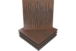 UA ACOUSTICS Panel acústico difuso de absorción de sonido | 50 x 50 x 5 cm | Absorción - Difusión - Reflexión - Insonorización | Madera perforada laminada: (x4 ondas, tuerca)