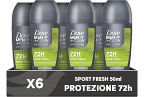 DOVE MEN + CARE Dove Men+Care Deodorante Roll On Advanced Care Sport Fresh, Deodorante Uomo Antitraspirante Senza Alcol, con 1/4 di Crema Idratante, Protezione Fino a 72 Ore, 6 Pezzi da 50 ml