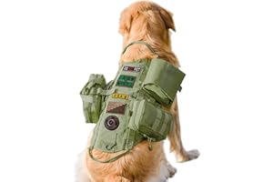 AIWAI Tactische Hondentuig met Zakken,Hondenvest Harnas voor Grote Medium Honden met Haak,Verstelbare Militaire Hondentuig met Handvat,No-Pull Service Hondenvest Wandelen Training (Army Green, XL)