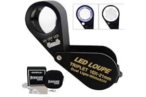 DANOPLUS Faltbare Lupe/Vergrößerungsglas (10x, 21 mm) mit UV-Licht und LEDsmit Triplet Objektiv