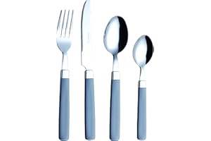 EXZACT Cutlery Set 16pcs Stainless Steel - Coloured Handles - 4 x Forks, 4 x Knives, 4 x Table Spoons, 4 x Tea Spoons - WF23 Grey