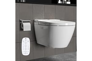 CASSILANDO Intelligente Wand Toilette, Smart Dusch WC, Intelligente Bidet-Toilette, Hängetoilette, Spültoilette, Eingebauter Heizsitz, Nachtlicht, Seitliche Bedienknöpfe, Weiße Farbe