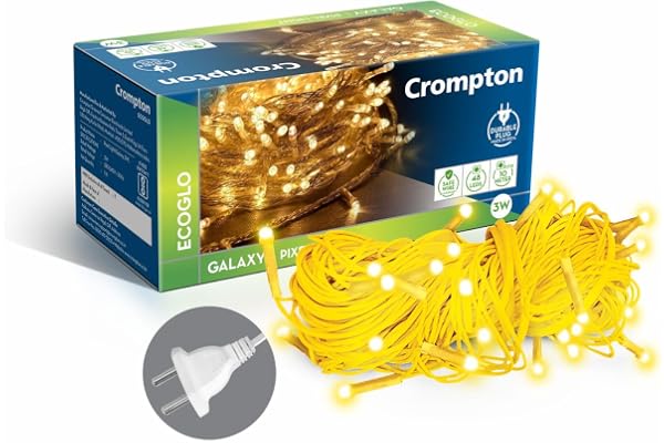 Crompton Galaxy Pixel Light 10 Meter 3W Warm White Ladi Lights | Pack of 1 | 10 Meter, 48 LEDs | Direct 2-pin Plug, BIS Safe